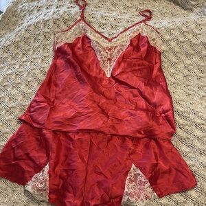 Red Lace Trim silk cami